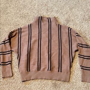 Magaschoni Tan and Black Striped Turtleneck Sweater
